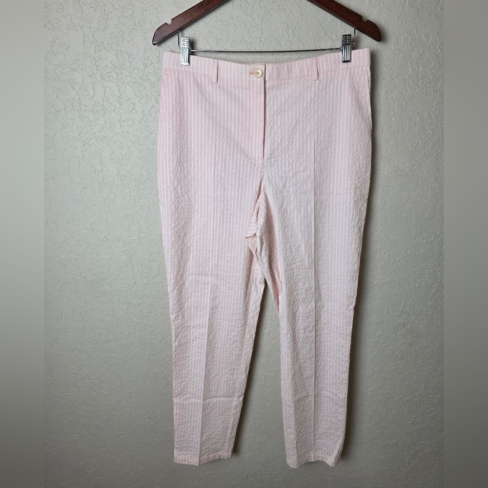 Akris Punto Seersucker Cotton Stretch High Rise Tapered Stripe Pants Pink Size 8